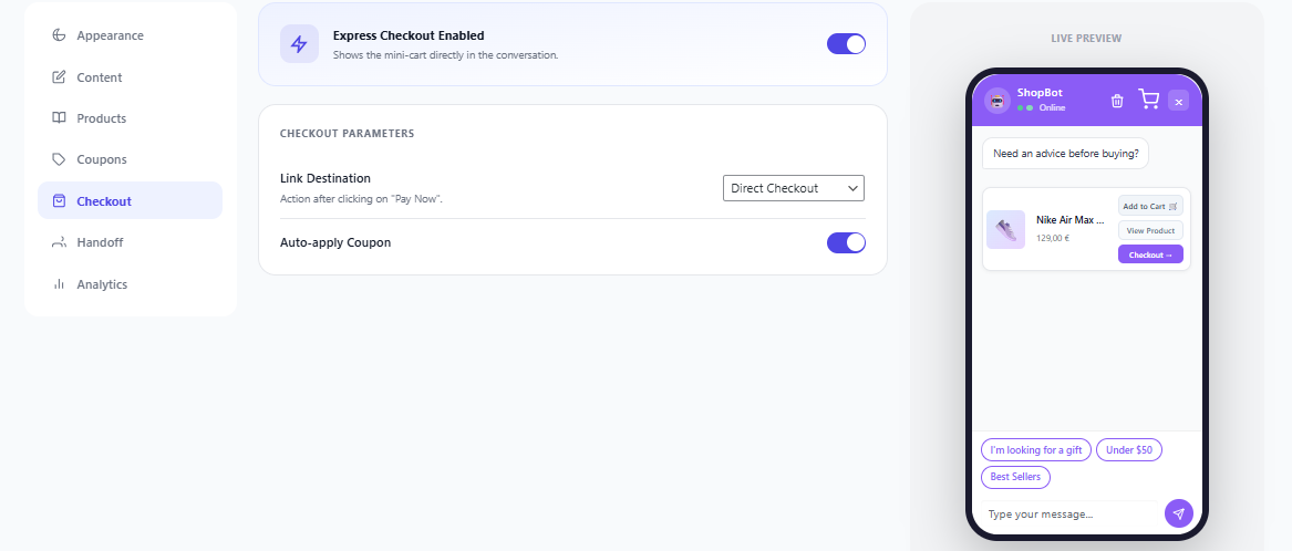 Checkout Settings