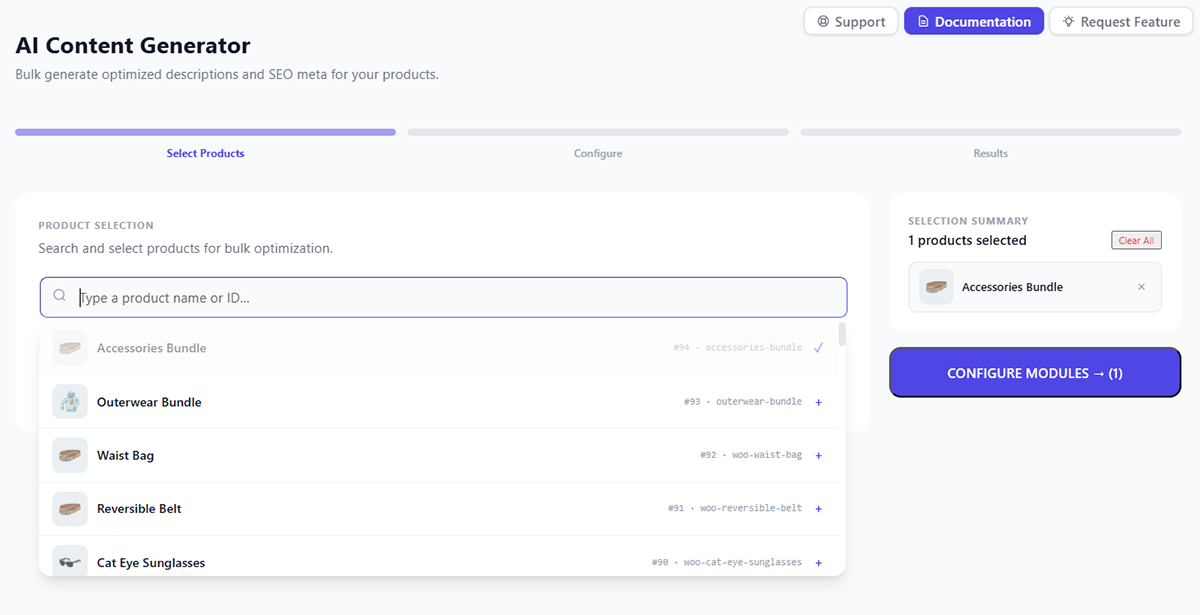 Step 1: Product Selection